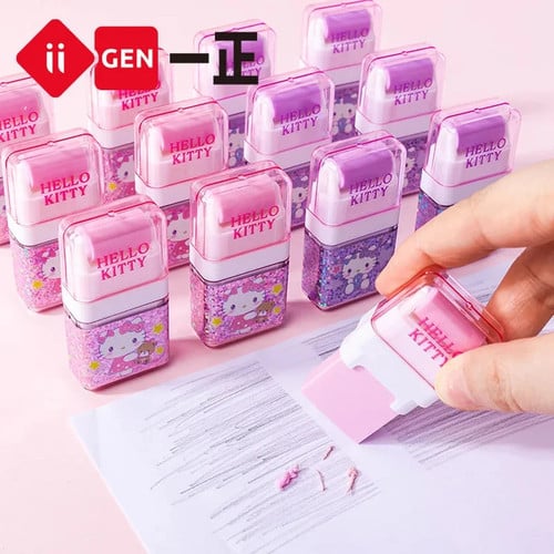 Sanrio 6/12pcs Roller Eraser Hello Kitty Pink Students Stationery Cartoon Cute Kids Eraser Rubber School Office Supplies Gift