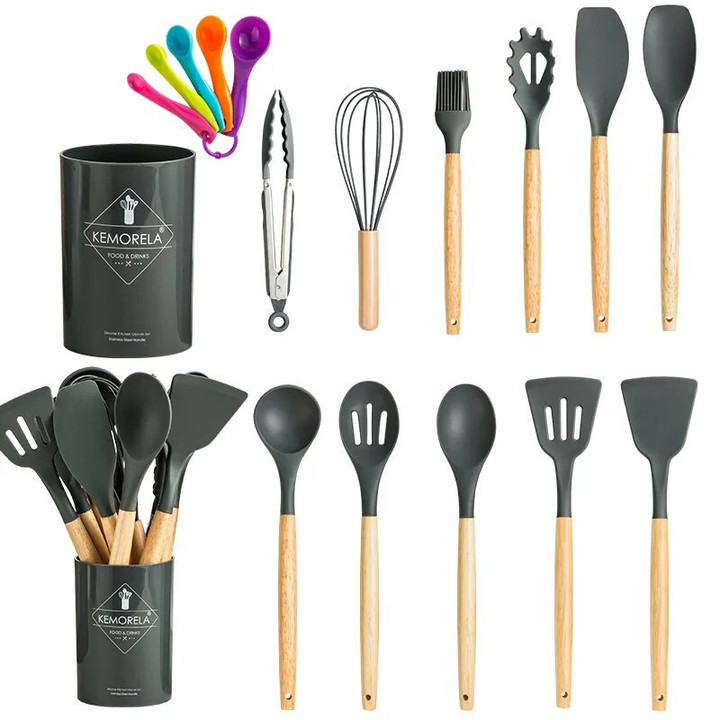13PCS Heat Resistant Silicone Kitchenware Cooking Utensils Set Kitchen Measuring Spoons Utensils Baking Tools With Storage Box