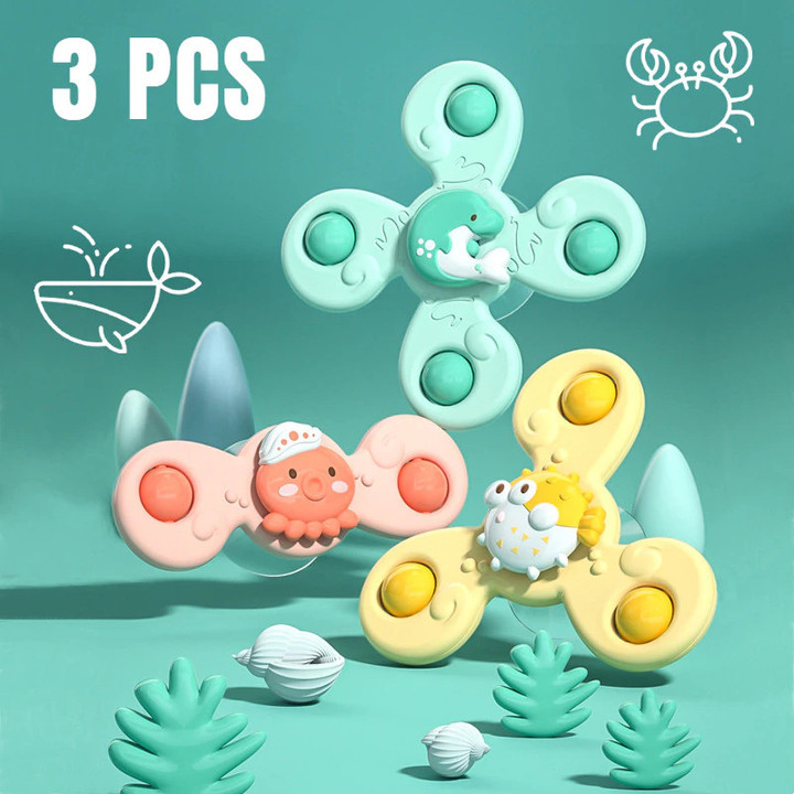 3Pcs/Set Baby Bath Toys Funny Bathing Sucker Spinner Suction Cup Cartoon Rattles Fidget Educational Toys For Children Boys Gift