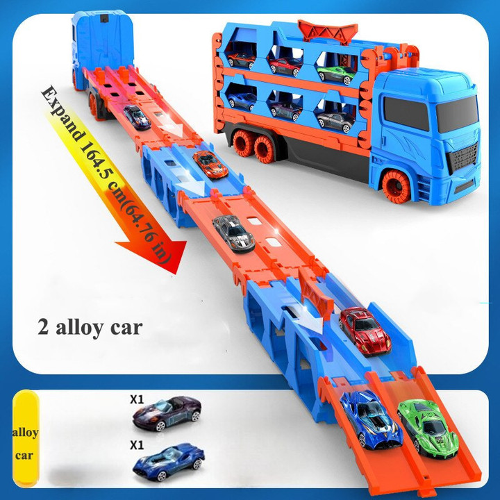 Large Car Transporter Truck Folding Track Racing Vehicle Kids Competitive Games Storage Alloy Car Boy Toy Children Novel Gift
