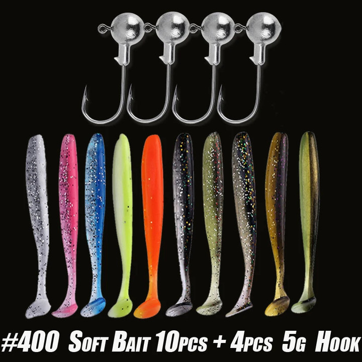 10pcs/30pcs Soft Fishing Lures Kit Silicone Lure Set Artificial Bait Worm with Crank Jig Head Hook