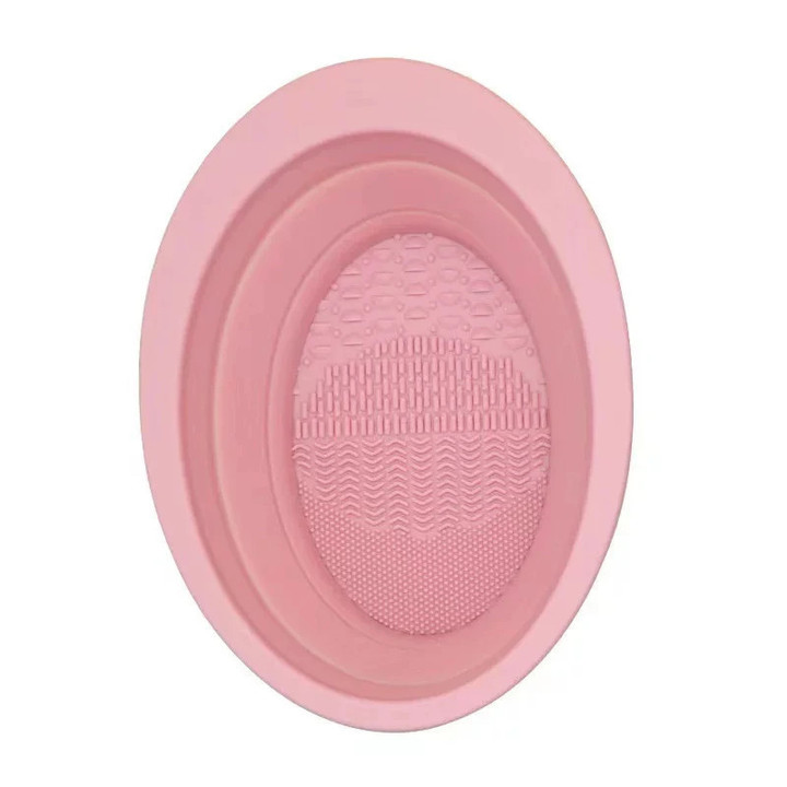 Multi-functional Silicone Makeup Brush Cleaning Bowl Powder Puff Beauty Washing Scrubber Pad with Folding Brush Holder