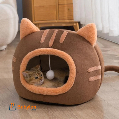 Semi-enclosed Cat Bed Non-slip Pet Kennel Kitten House Indoor Sleeping Cats Cave Bed Plush Foldable Small Dogs Tent Stuff