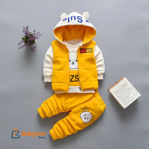 New Autumn Winter Baby Girl Clothes Children Boys Thickened Hooded Vest T-Shirt Pants 3Pcs/Sets Toddler Costume Kids Tracksuits
