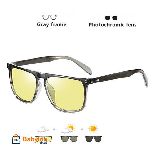 Brand Rivet Square Photochromic Polarized Men-Women Sunglasses For Driving With Day Night Vision Anti-Glare