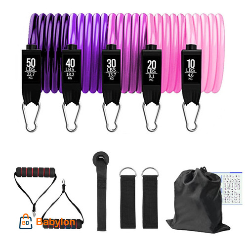 5 Tube Workout Resistance Bands Set For Home Exercise Bands with Door Anchor Handles And Ankle Straps