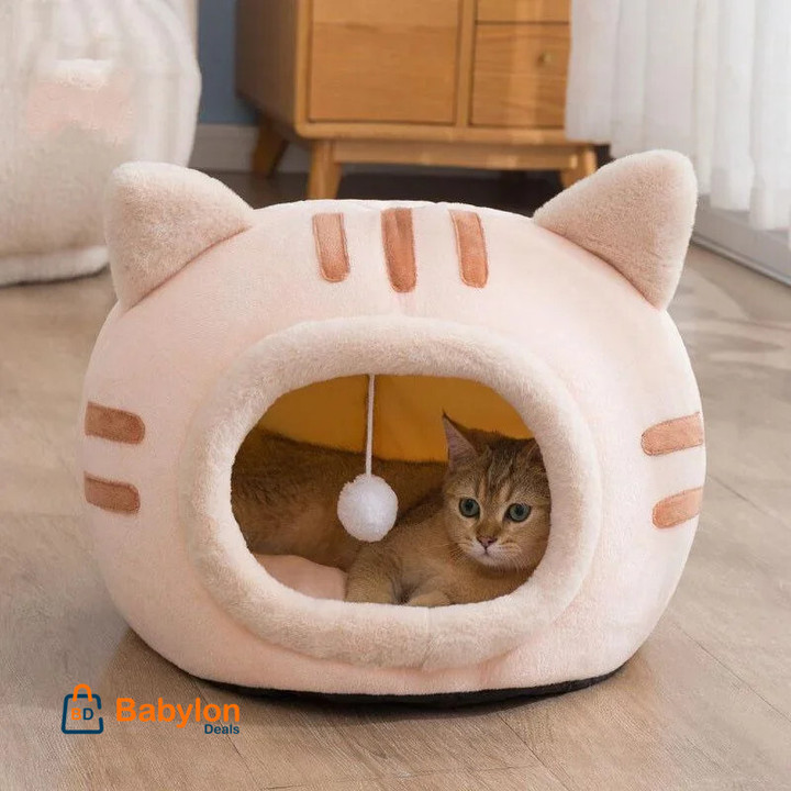 Semi-enclosed Cat Bed Non-slip Pet Kennel Kitten House Indoor Sleeping Cats Cave Bed Plush Foldable Small Dogs Tent Stuff