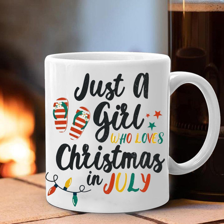 Just A Girl Who Loves Christmas In July Mug Beach Themed Coastal Coffee Cup