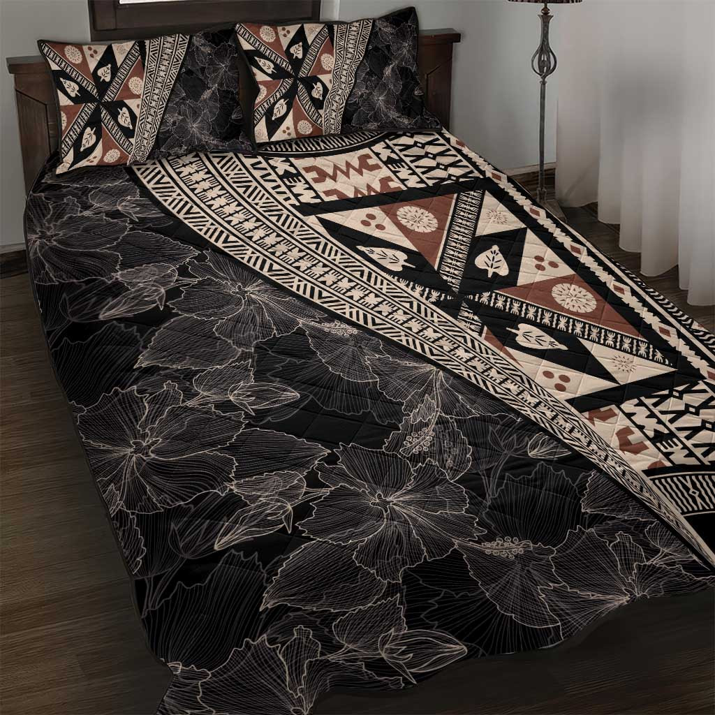 Bula Pattern Island Bula Hibiscus Festival Quilt Bed Set Fijian Masi Pattern Half ...