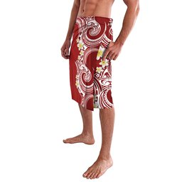 Island Wear Aloha Polynesian Plumeria Flower Lavalava Red Color Polynesian Alina Basics