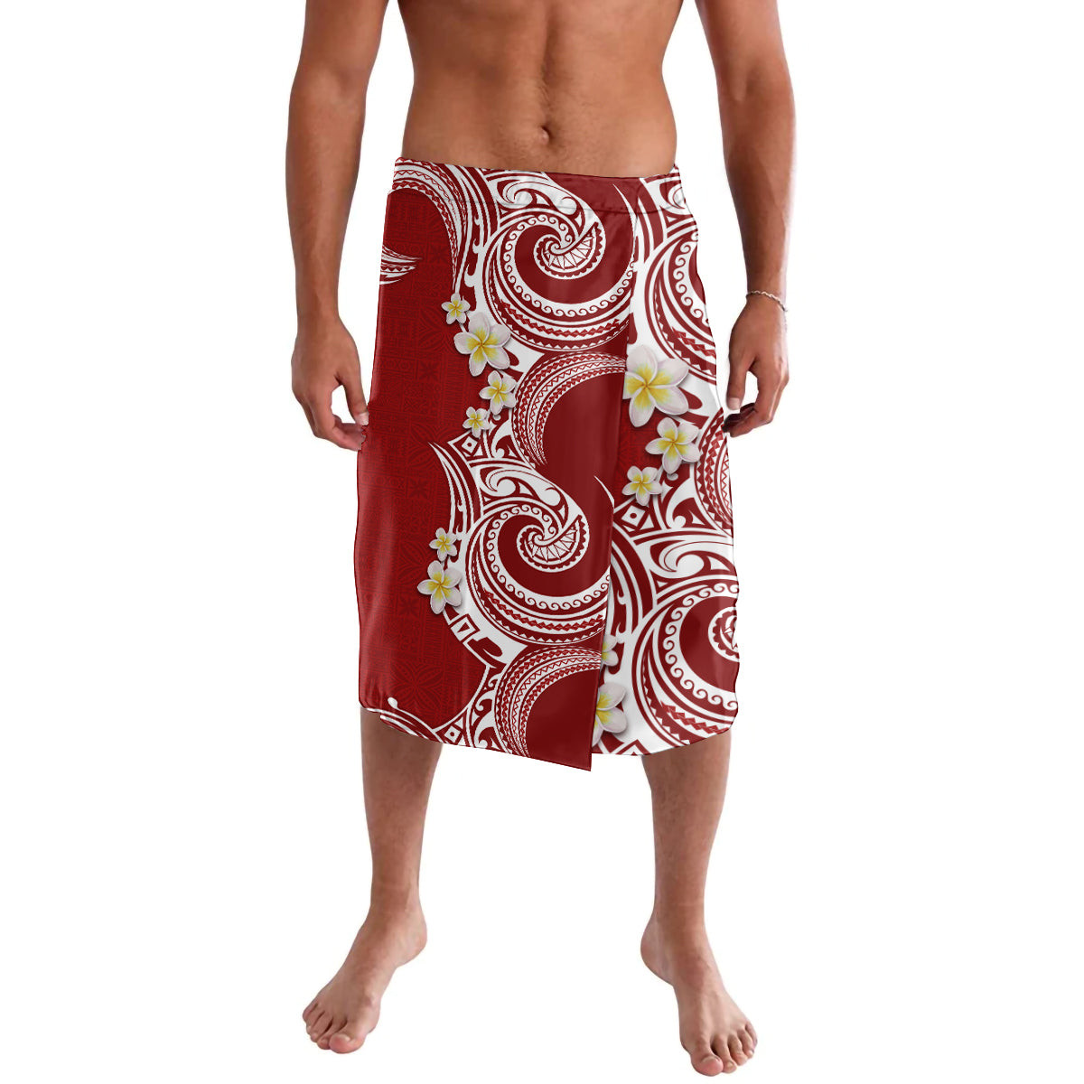 Island Wear Aloha Polynesian Plumeria Flower Lavalava Red Color Polynesian Alina Basics