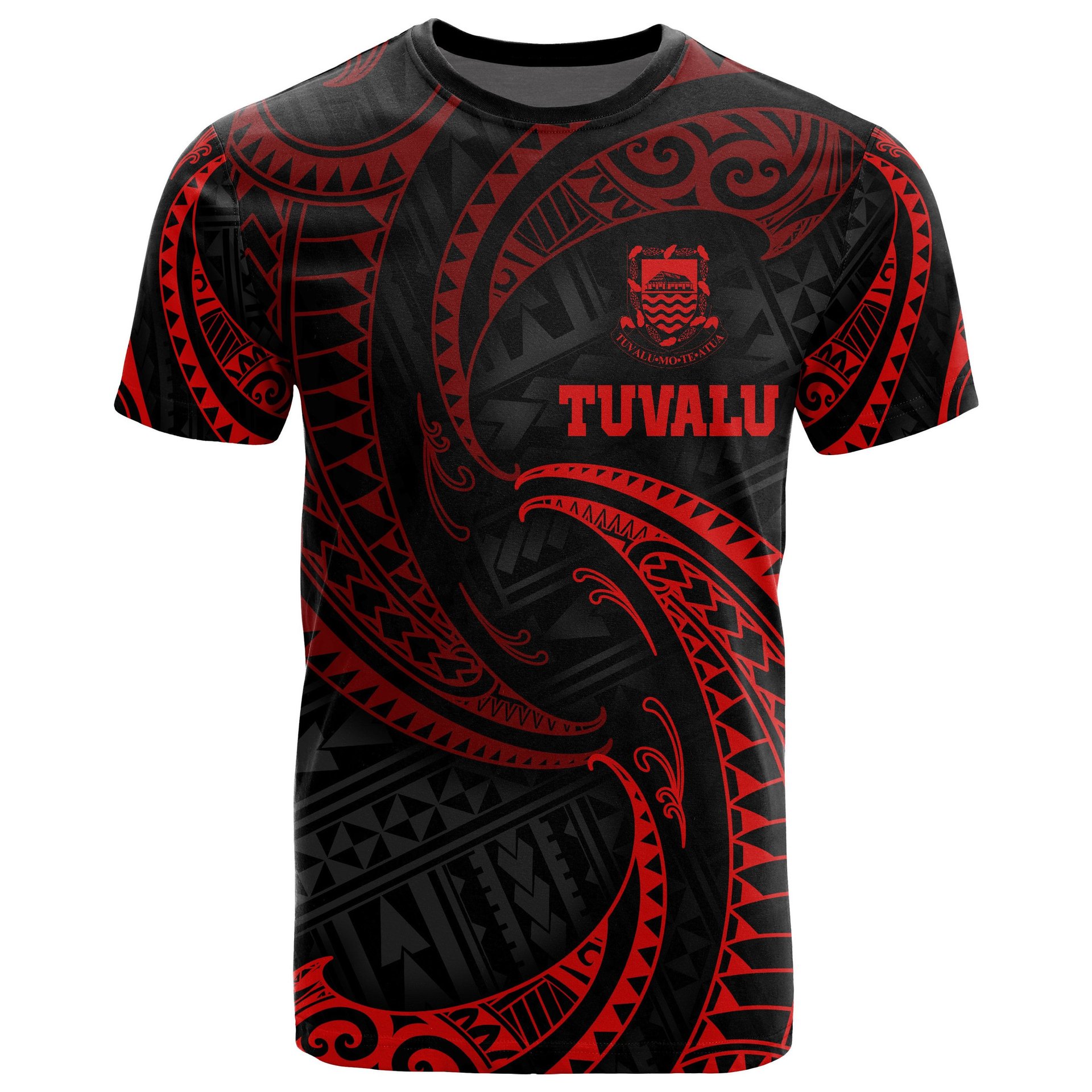 Island Wear Tuvalu Polynesian All Over T Shirt Red Tribal Wave Polynesian Alina Basics