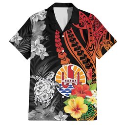 Island Wear French Polynesia Bastille Day Family Matching Puletasi and Hawaiian Shirt Tropical Turtle Hibiscus Polynesian Pattern Polynesian Alina Basics