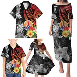 Island Wear French Polynesia Bastille Day Family Matching Puletasi and Hawaiian Shirt Tropical Turtle Hibiscus Polynesian Pattern Polynesian Alina Basics