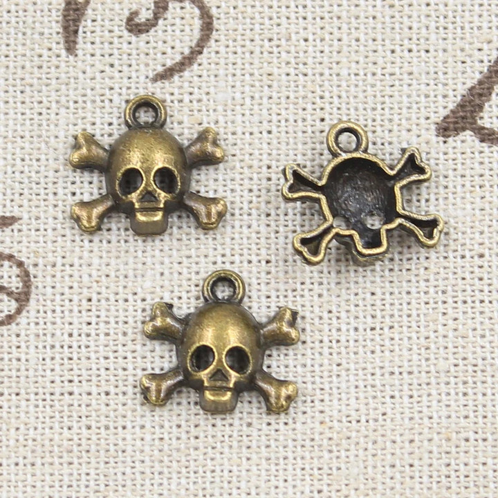 30pcs Charms Skull Skeleton Bone Head 15x14mm Antique Bronze Silver Color Pendants Making DIY Handmade Tibetan Jewelry
