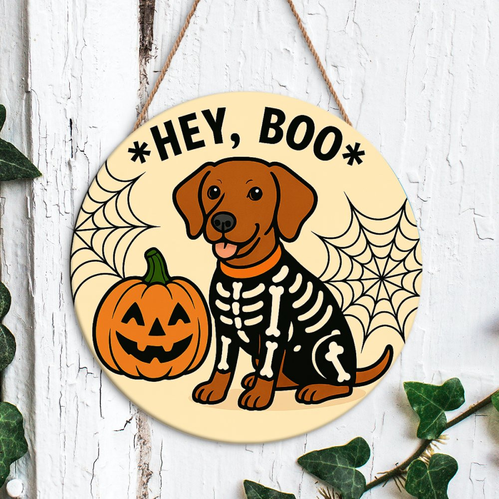 Hey Boo Skeleton Halloween Door Hanger ! Hey Boo Vizsla Skeleton Sign ! Cute Dog Hallow ...
