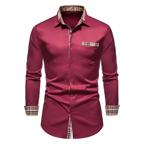 2023 Autumn/winter New Casual Men's Checkered Shirt Splice Men's Long Sleeve Shirt
