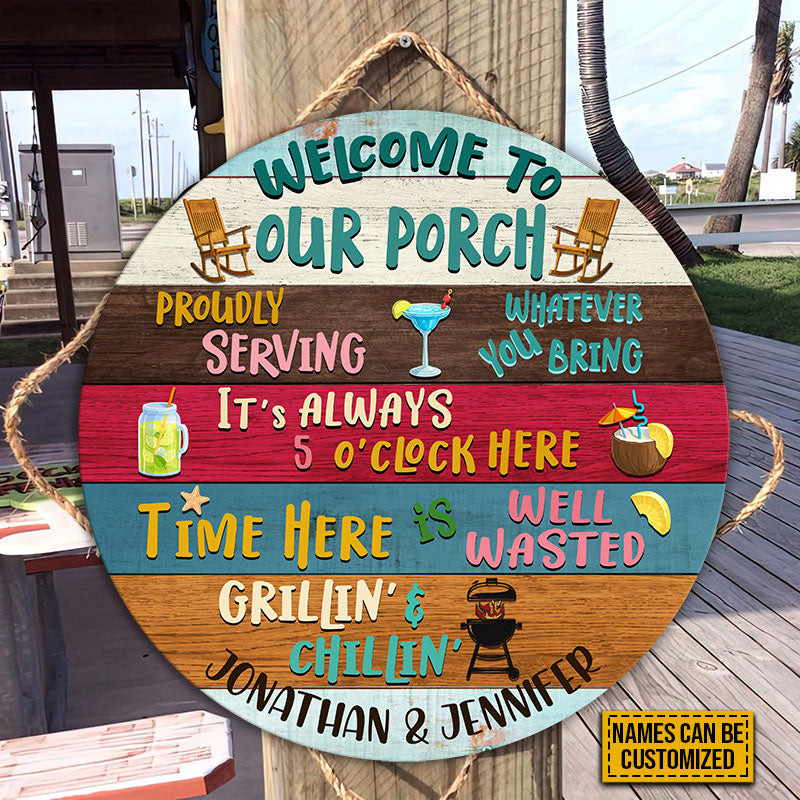 Porch Welcome Proudly Serving Custom Round Wood Sign Home Decor ...