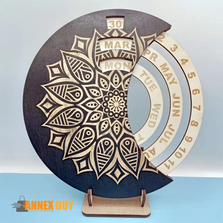 Wooden Perpetual Wolf Calendar Round Rotating Calendar Calendar Table