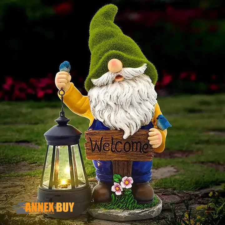 Garden Decoration Gnome Dwarf Statue-resin Craft Ornament Carrying Solar Power LED Light