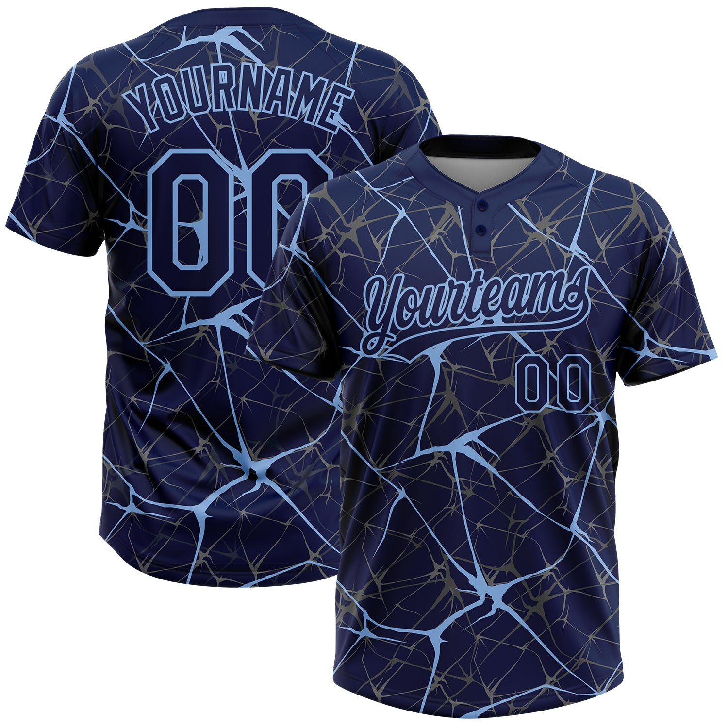 Navy Light Blue 3D Pattern Abstract Network Custom Name Softball Jerse ...