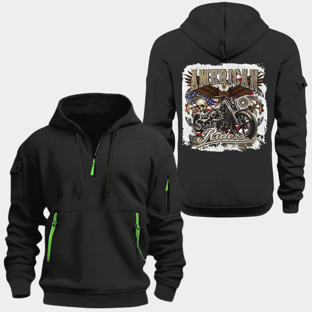 American Riders Motorcycle Eagle Skull Quarter Zip Hoodie - Family-gift ...