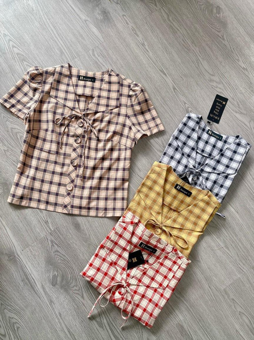 Plaid Cropped Tops Shirts For Women