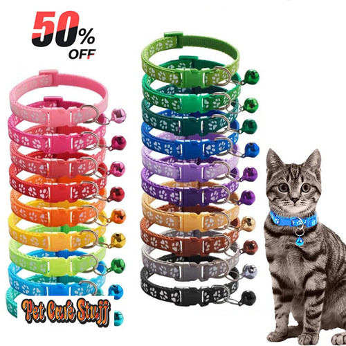 Pet Collar With Bell Cartoon Footprint Colorful Dog Puppy Cat Accessories Kitten Collar Adjustable Safety Bell Ring Necklace Pet