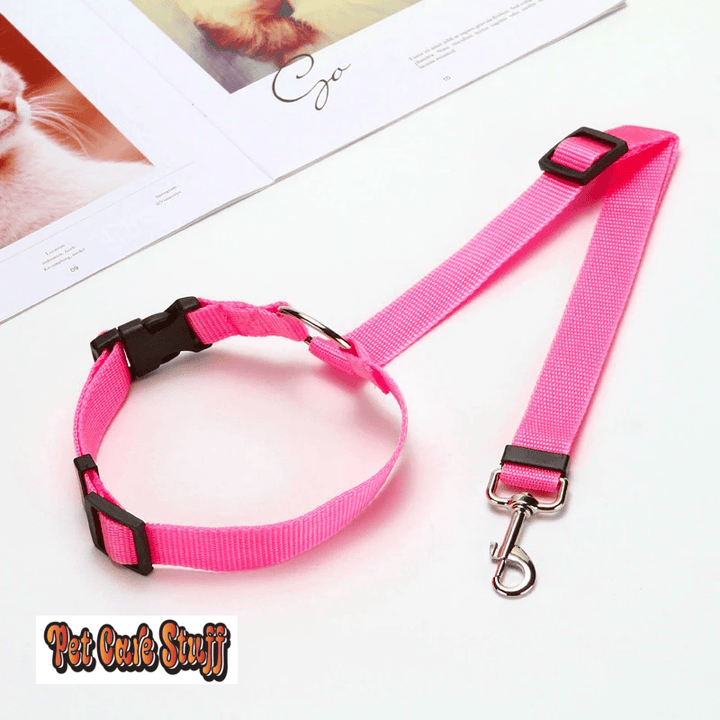 Solid Color Two-in-one Pet Car Seat Belt Nylon Lead Leash Backseat Safety Belt Adjustable Dogs Harness Collar Pet Accessories