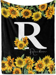 Sunflower Blanket Custom Throw Blanket with Your Name Soft Warm Lightweight for Adults Women Gift