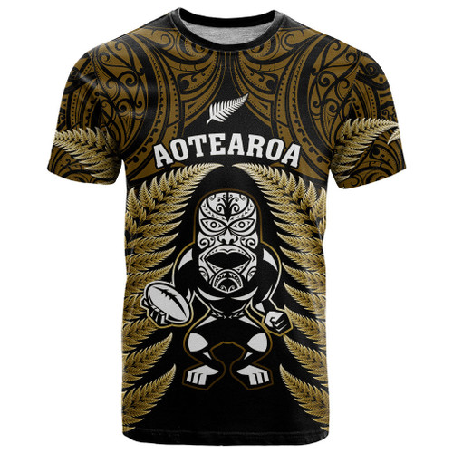 New Zealand Aotearoa Rugby T Shirt NZ Tiki With Maori Fern World Cup Gold Version