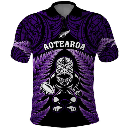 New Zealand Aotearoa Rugby Polo Shirt NZ Tiki With Maori Fern World Cup Purple Version
