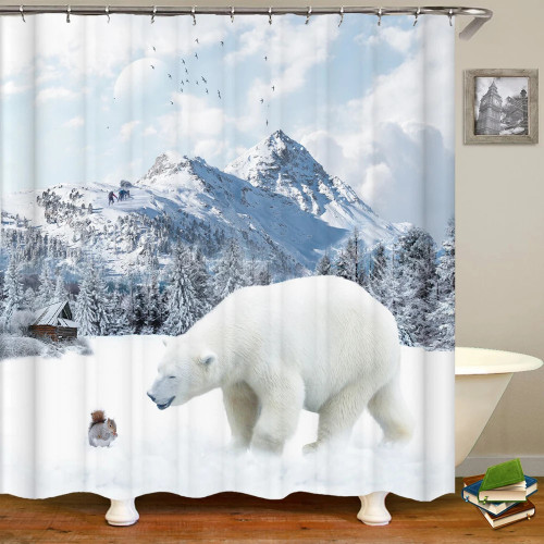 Bear Shower Curtain 3D Printing Waterproof Bathroom Curtain