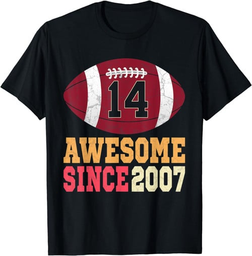14th Birthday Football Lover Gift 14 Years Old Vintage Retro T-Shirt