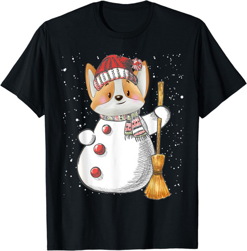 Funny Snowman Corgi Dog In Winter T-Shirt