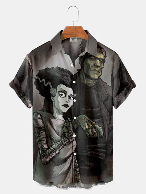 Men'S Classic Monsters Horror Characters Print Shirt