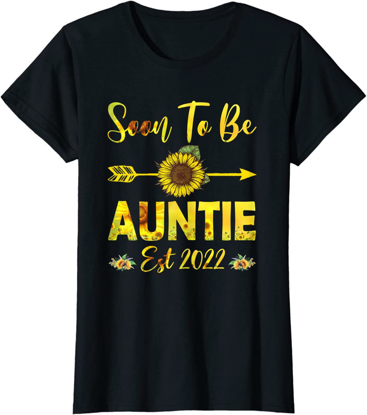 Womens Soon To Be Auntie 2022 Sunflower Mother&#39;s Day T Shirt Long Sleeve Sweatshirt Hoodie