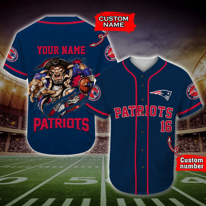 New England Patriots | Personalized NFL Print Baseball Jerseys