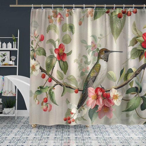 Hummingbird Shower Curtain - Apple Tree Branch Style