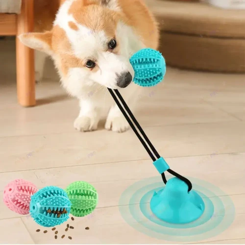 Dog Chew Ball Toys for Aggressive Chewers Interactive Dog Puzzle Toy Food Dispenser Suction Cup Dog Tug Toy for Dogs Teeth Clean