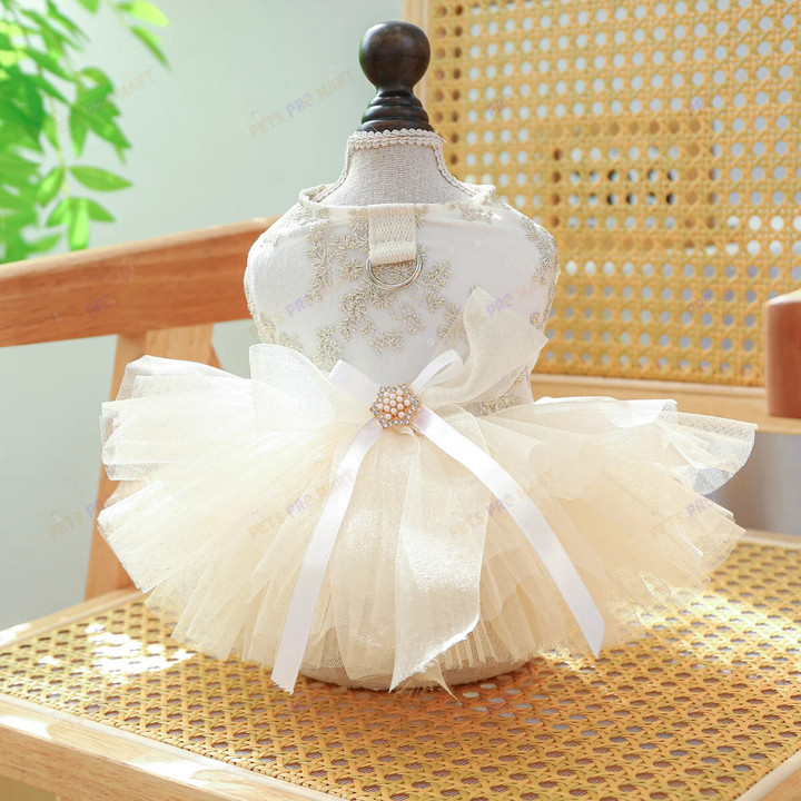 1PC Pet Apparel Dog Spring/Summer Breathable White Wedding Dress Princess Dress with Pulling Cord Button For Small Medium Dogs