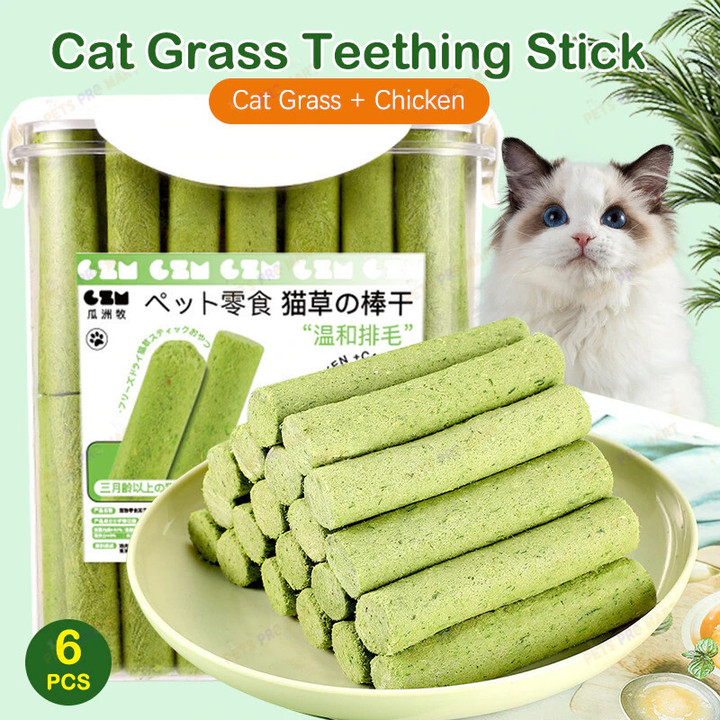 6PCS Cat Grass Teeth Grinding Stick Pet Snacks Hairball Removal Mild Hair Row Ready To Eat Cat Baby Cat Teeth Cleaning Sticks