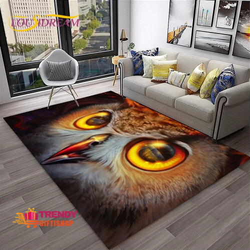 Home Living Room Bedroom 3D Cartoon Cute Owl Series Carpet Rug for