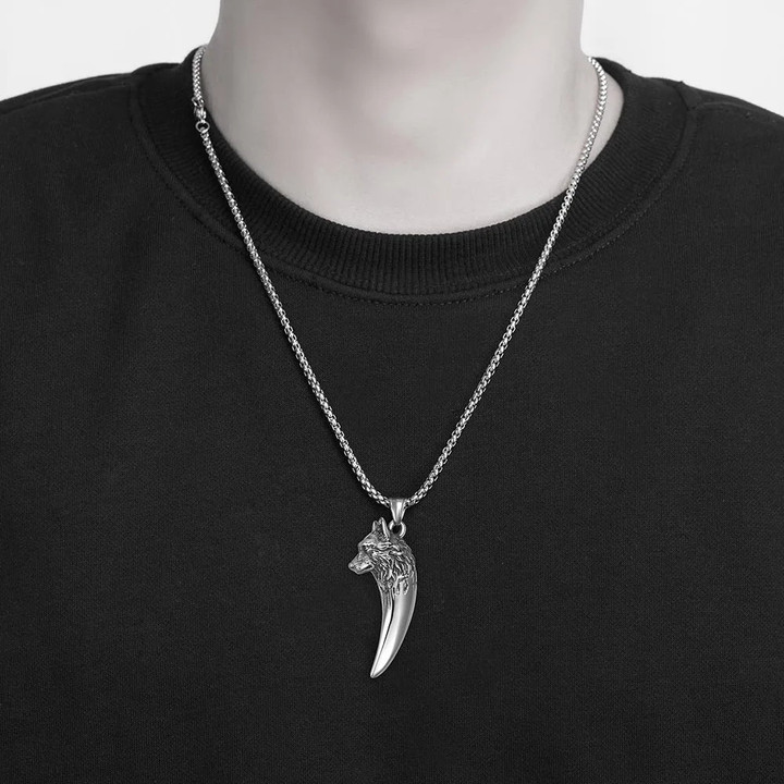 Punk Wolf Teeth Spike Cast Stainless Steel Men Necklace
