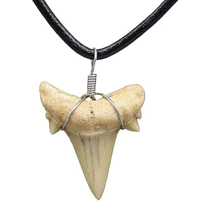Shark Tooth Shape Black Leather Pendant Necklace for Men Boys Shark Teeth Jewelry Cool Beachy Surfer Necklace