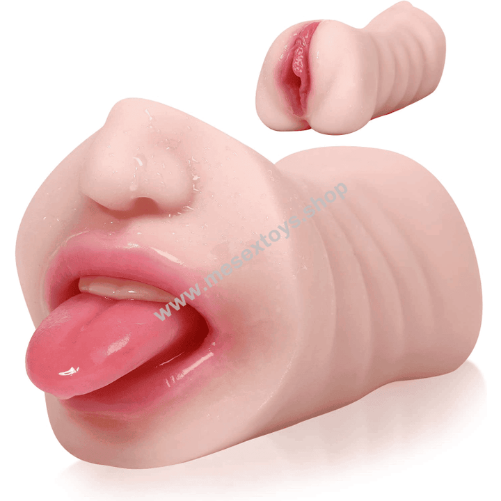 2 in 1 Lifelike Pocket Pussy with Vivid Mouth Teethand Tongue for Blow job and More