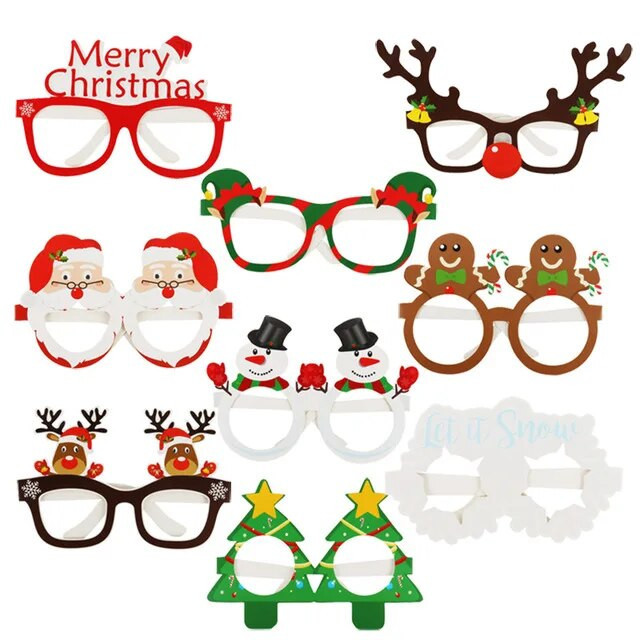 9pcs Santa Claus Xmas Tree Elk Paper Glasses Frame Christmas Glasses Photo Prop Christmas decorations