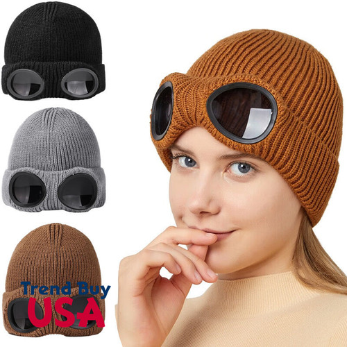 New Warm Knitted Beanie With Goggles