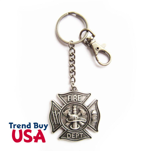 Firefighter Vintage Silver Plated Firemen Firefighter Fire Dept Charm Key Ring