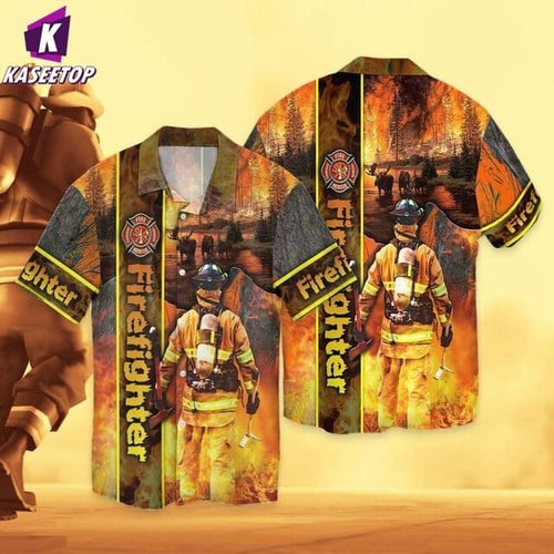 Firefighter Fire Scene Hawaiian Shirt 3D All Over Printed Summer Tee Shirt